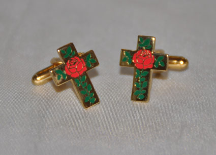 Rose Croix Gold Plated & Enamel Cufflinks - Click Image to Close